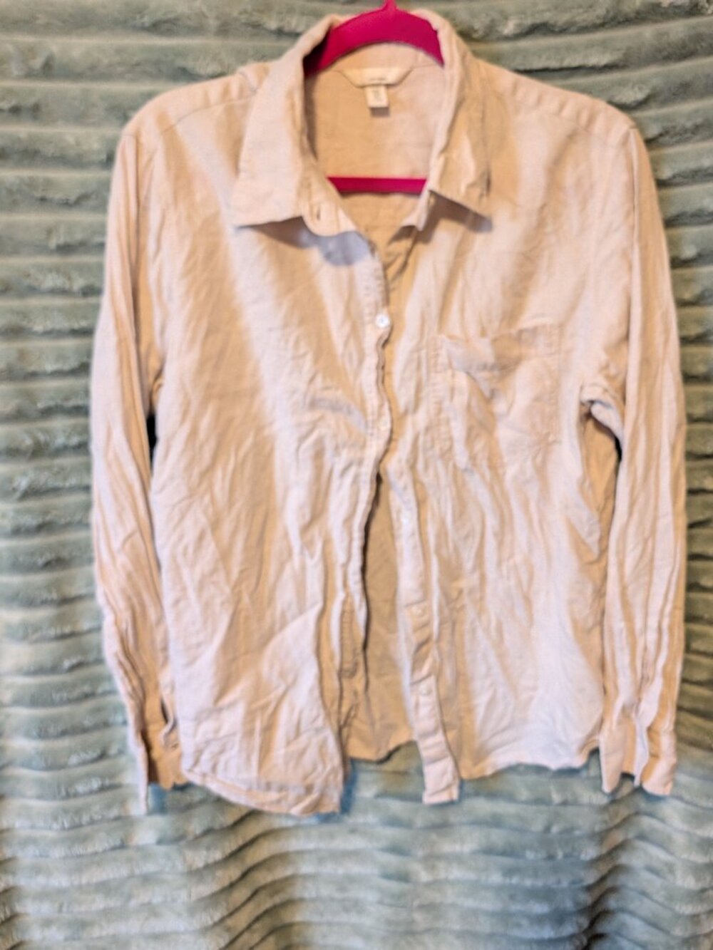 H&M Linen Blend Button Down Shirt Light Sand Beige Chest Pocket Size Medium